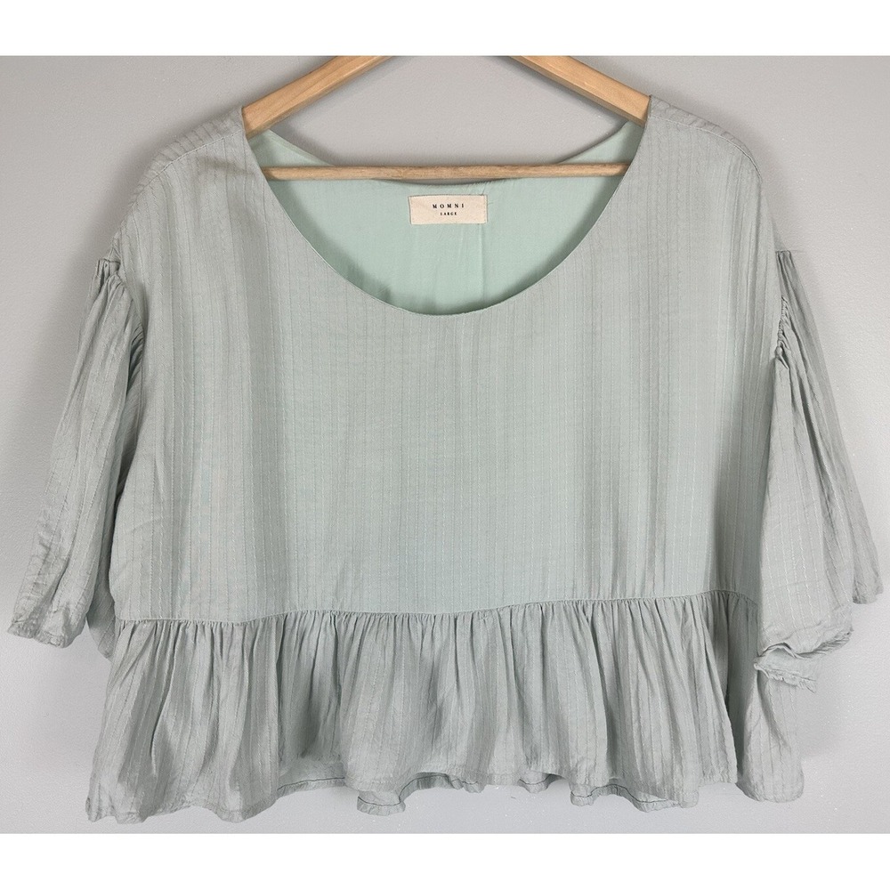 Momni Boutique Women's 3/4 Sleeve Ruffled Cropped Peplum Top Size Large